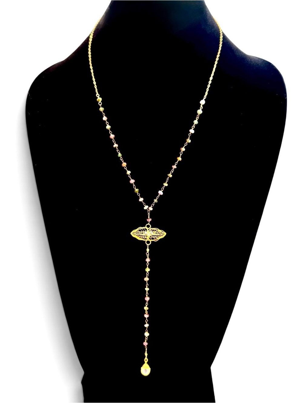 Wendy Mink Watermelon Tourmaline Rosary Y Necklace NWT - Picture 3 of 8